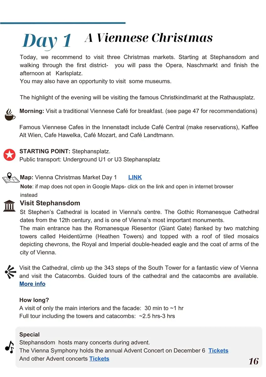 An example of a Vienna Christmas Market Itinerary from the Vienna Christmas Market Itinerary Guide