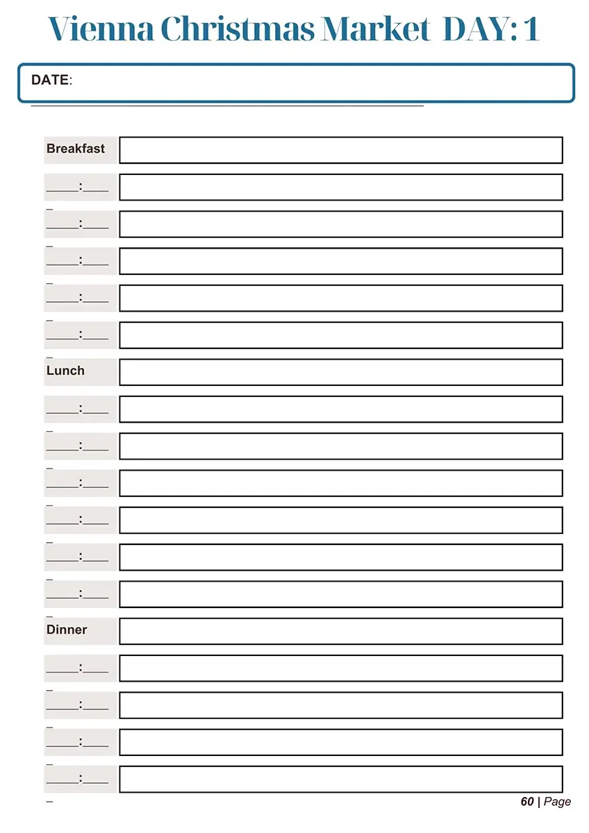 Daily Itinerary Page from the Vienna Christmas Market Itinerary Guide